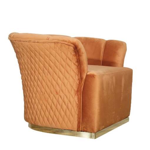 POLTRONA A FORMA DI SEMI CONCHIGLIA  COLOR RUGGINE CHIARO SCHIENALE CON CUCITURE A ROMBO BASE ORO - 90X85X70 H CM
