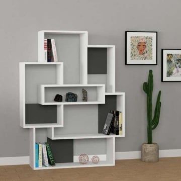 LIBRERIA BARCE IN COLORE BIANCO / ANTRACITE CON 7 RIPIANI PESO MASSIMO 40KG 101X22X132H CM