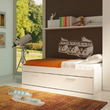 STRUTTURA LETTO SINGOLO BIANCO CON CASSETTONE ESTRAIBILE SUPERFICI RESISTENTI ANTIBATTERICHE