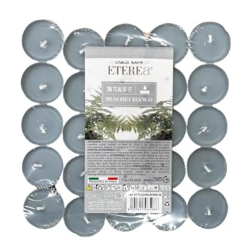 TEA LIGHT PROFUMATE AL MUSCHIO BIANCO IN CONFEZIONE DA 25 PEZZI