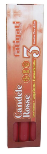CANDELE ROSSE STEARICHE 3 PZ 25X02D CM LUCE INTENSA LUNGA DURATA FIAMMA POTENTE