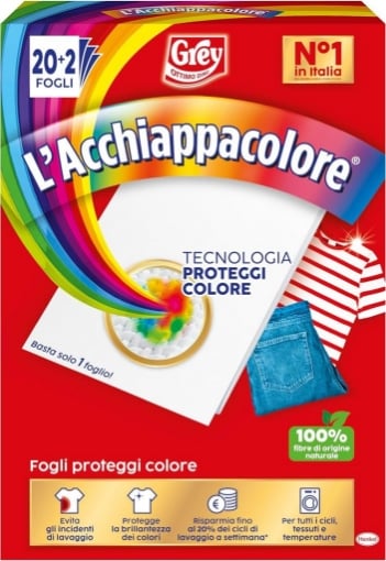 GREY ACCHIAPPACOLORE TECNOLOGIA PROTEGGI COLORE ANTI SPORCO 100% FIBBRE DI ORIGINE NATURALE 20+2 FOGLI OKX