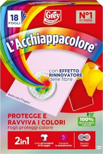GREY ACCHIAPPACOLORE CON EFFETTO RINNOVATORE DELLE FIBBRE PROTEGGE RIAVVIVA I COLORI 100% FIBRE DI ORIGINE NATURALE 18 FOGLI OKX