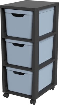 ROTHO CASSETTIERA TORRE CON ROTELLE DA ASSEMBLARE CAPACITÀ DI CARICO FINO 30 KG 3 CASSETTI IN PLASTICA COLORE BLU 80HX37X30 CM OKX