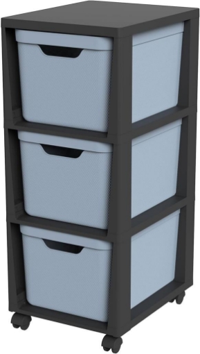 ROTHO CASSETTIERA TORRE CON ROTELLE DA ASSEMBLARE CAPACITÀ DI CARICO FINO 30 KG 3 CASSETTI IN PLASTICA COLORE BLU 80HX37X30 CM OKX