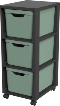 ROTHO CASSETTIERA TORRE CON ROTELLE DA ASSEMBLARE CAPACITÀ DI CARICO FINO 30 KG 3 CASSETTI IN PLASTICA COLORE VERDE 80HX37X30 CM OKX