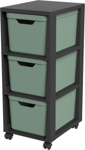 ROTHO CASSETTIERA TORRE CON ROTELLE DA ASSEMBLARE CAPACITÀ DI CARICO FINO 30 KG 3 CASSETTI IN PLASTICA COLORE VERDE 80HX37X30 CM OKX