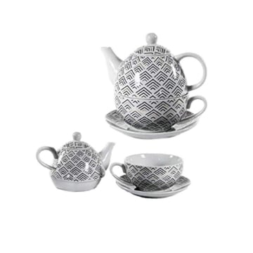 SET DA TÈ CON TAZZA E TEIERA INCORPORATA BIANCA E NERO