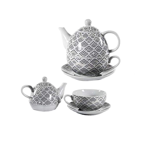 SET DA TÈ CON TAZZA E TEIERA INCORPORATA BIANCA E NERO