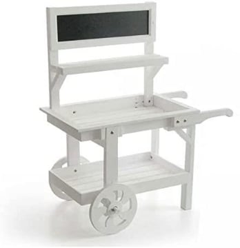 CARRETTO ESPOSITORE IN LEGNO PORTA PIANTE BIANCO CON LAVAGNA 87 X 47 X H109 CM 