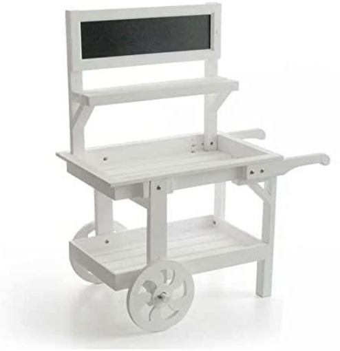 CARRETTO ESPOSITORE IN LEGNO PORTA PIANTE BIANCO CON LAVAGNA 87 X 47 X H109 CM 