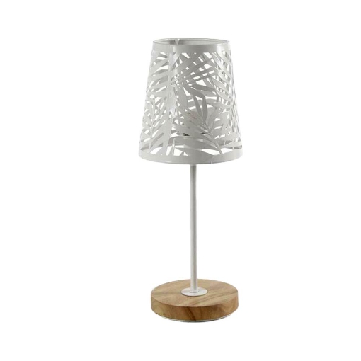 LAMPADA LUMETTO CON PARALUME A FOGLIA BIANCO E BASE IN LEGNO TONDA14 X 35 CM