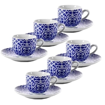 ELI SET DI 6 TAZZINE CON PIATTINO IN PORCELLANA IN DECORO SEVILLA BLU