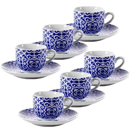 ELI SET DI 6 TAZZINE CON PIATTINO IN PORCELLANA IN DECORO SEVILLA BLU
