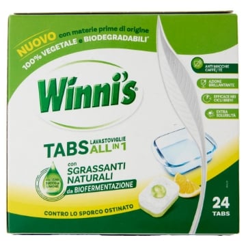 WINNI'S LAVASTOVIGLIE CON SGRASSANTI NATURALI ANTIMACCHIA AZIONE BRILLANTE EFFICAE CONTRO LO SPORCO OSTINATO CON VERO SUCCO DI LIMONE 24 CAPSULE OKX 