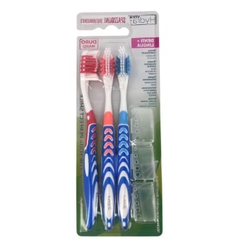 HYDRA VIVA SET 3 SPAZZOLINI DENTI + LINGUA SETOLE ARROTONDATE GOMMA MASSAGGIA GENGIVE TESTINA ERGONOMICA IMPUGNATURA ANTISCIVOLO COLORI ASSORTITI OKX