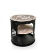 TAVOLINO NERO IN METALLO CON INSERTI LEGNO 45X45 CM 