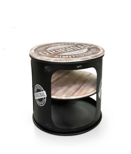 TAVOLINO NERO IN METALLO CON INSERTI LEGNO 45X45 CM 