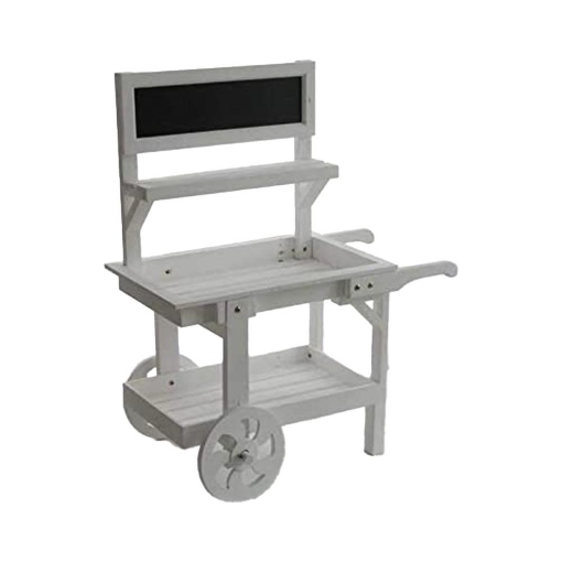 CARRETTO ESPOSITORE IN LEGNO PORTA PIANTE BIANCO CON LAVAGNA 87 X 47 X H109 CM 