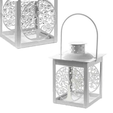 MINI LANTERNA BIANCA CON ALBERO DELLA VITA DECORI ASSORTITI 10X20H CM 