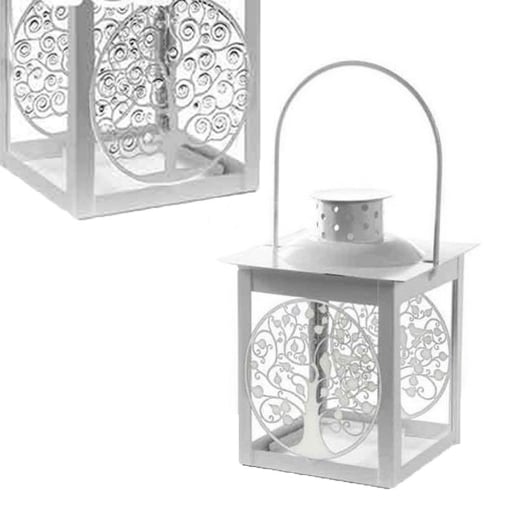 MINI LANTERNA BIANCA CON ALBERO DELLA VITA DECORI ASSORTITI 10X20H CM 