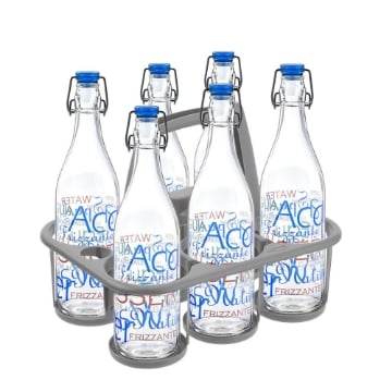 SET PORTA BOTTIGLIE IN PLASTICA + 6 BOTTIGLIE IN VETRO DA 1 LT