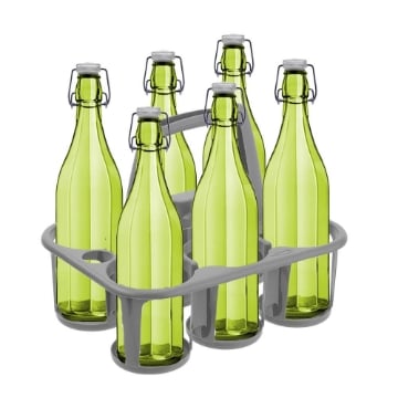 SET PORTA BOTTIGLIE IN PLASTICA + 6 BOTTIGLIE IN VETRO DA 1 LT