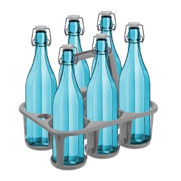 SET PORTA BOTTIGLIE IN PLASTICA + 6 BOTTIGLIE IN VETRO DA 1 LT