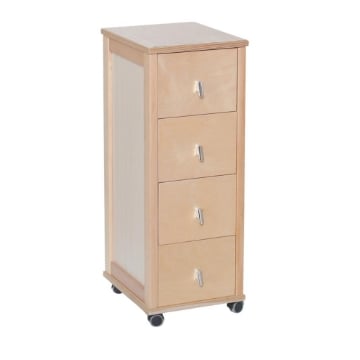 CASSETTIERA POKERINO NATURALE IN FAGGIO BASE INFERIORE MULTISTRATO DI BETULLA 4 CASSETTI RUOTE IN PLASTICA GOMMATA OKX
