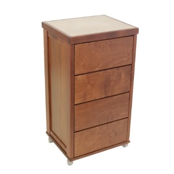 CASSETTIERA PRESTIGE NOCE IN FAGGIO MASSELLO 4 CASSETTI CON GUIDE METALLICHE TOP IN CERAMICA RUOTE IN PLASTICA GOMMATA PIROETTANTI OKX