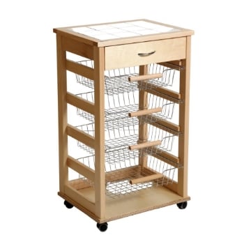 VESUVIO CARRELLO PORTA FRUTTA CON CASSETTO NATURALE IN FAGGIO BASE DI BETULLA 1 CASSETTO 4 CESTELLI RUOTE IN PLASTICA GOMMATA 85X49X39 CM OKX