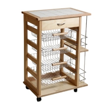 CARRELLO VESUVIO CON CASSETTO+PORTABOTTIGLIE NATURALEIN FAGGIO E BASE INFERIORE MULTISTRATO DI BETULLA 1 CASSETTO 4 CESTELLI OKX