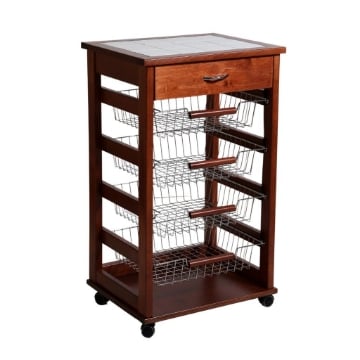 CARRELLO VESUVIO CON CASSETTO CILIEGIO INTERAMENTE IN FAGGIO E BASE INFERIORE IN BETULLA 1 CASSETTO PIANO MATTONELLE IN CERAMICA OKX 