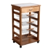 CARRELLO VESUVIO CON CASSETTO ROVERE IN FAGGIO BASE INFERIORE MULTISTRATO DI BETULLA 1 CASSETO 4 CESTELLI PIANO MATTONELLE IN CERAMICA OKX 