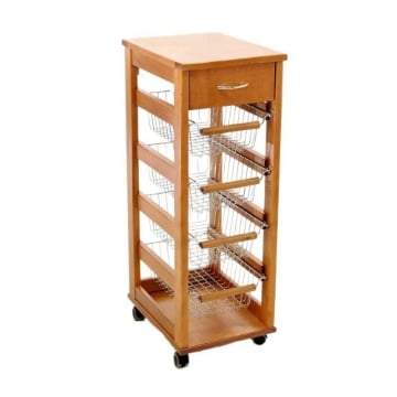 CARRELLO VESUVIO SALVASPAZIO CON PIANO IN LEGNO ROVERE REALIZZATO INTERAMENTE IN FAGGIO 1 CASSETTO 4 CESTELLI RUOTE IN PLASTICA GOMMATA OKX 