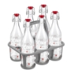 SET PORTA BOTTIGLIE IN PLASTICA + 6 BOTTIGLIE IN VETRO DA 1 LT