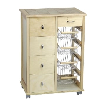CASSETTIERA POKERINO+SALVASPAZIO NATURALE IN FAGGIO BASE INFERIORE MULTISTRATO DI BETULLA 5 CASSETTI PIANO MATTONELLE IN CERAMICA 
