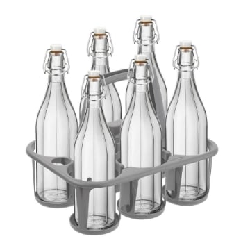 SET PORTA BOTTIGLIE IN PLASTICA + 6 BOTTIGLIE IN VETRO DA 1 LT