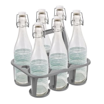 SET PORTA BOTTIGLIE IN PLASTICA + 6 BOTTIGLIE IN VETRO DA 1 LT
