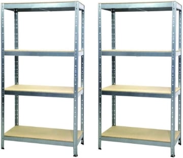 2 SCAFFALI IN METALLO ZINCATO CON PIANI IN TRUCIOLATO 90 X 40 X 174 CM 4 RIPIANI