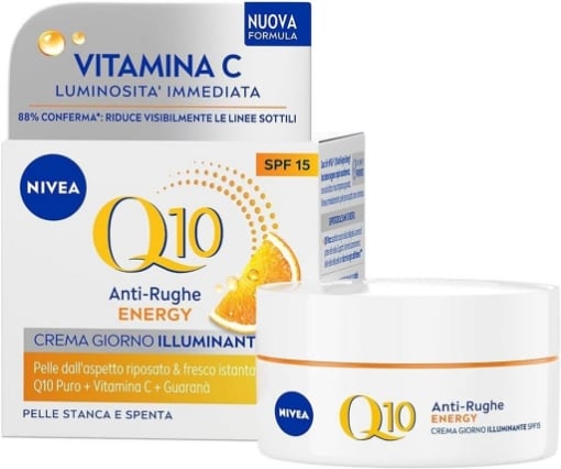 NIVEA  CREMA VISO Q10  ENERGY GIORNO ILLUMINANTE SPF1 RIDUCE VISIBILMENTE LE LINEE SOTTILI CON VITAMINA C + GUARANÀ 50ML OKX
