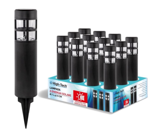 HIGH-TECH LAMPADA A ENERGIA SOLARE DIAMETRO 7 X 42 H CM STILE MODERNO CON CORPO NERO E PERNO PER APPORLO A TERRA OKX
