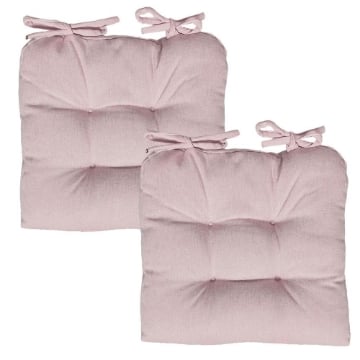 SET 2 CUSCINI DA SEDUTA COLORE ROSA 38X38X8 CM IMBOTTITURA MORBIDA PROVVISTI DI LACCI LAVABILI A 30°