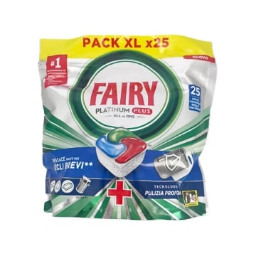 FAIRY TABS PLATINUM PLUS EFFICE ANCHE NEI CICLI BREVI CON TECNOLOGIA PULIZIA PROFONDA 25 CAPSULE PER LAVASTOVIGLIE BREZZA DI ERBE FRESCE OKX 