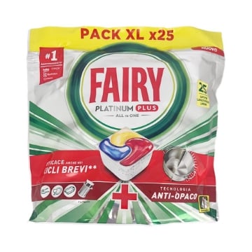 FAIRY PLATINUM PLUS EFFICACE ANCHE NEI CICLI BREVI E TECNOLOGIA ANTI OPACO 25 CAPSULE PER LAVASTOVIGLIE FRAGRANZA AL LIMONE OKX