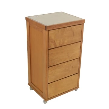 CASSETTIERA PRESTIGE TABACCO IN FAGGIO MASSELLO 4 CASSETTI CON GUIDE METALLICHE TOP IN CERAMICA RUOTE IN PLASTICA GOMMATA PIROETTANTI  
