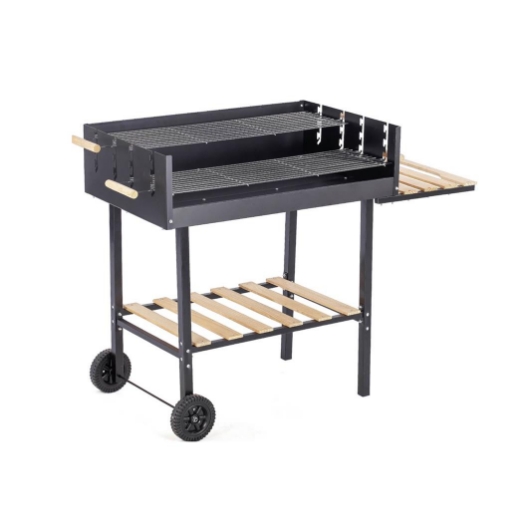 MA MAISON BARBECUE RETTANGOLARE RIPIANI IN LEGNO DOPPIA GRIGLIA RIMOVIBILE CROMATA STRUTTURA METALLO E LEGNO 126X56X92H CM
