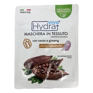 HYDRA VIVA MASCHERA IN TESSUTO TRATTAMENTO MONODOSE CON CACAO E GINSENG EFFETTO RIGENERANTE DERMATOLOGICAMENTE TESTATO OKX 