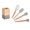 MA MAISON PORTA UTENSILI CON 4 UTENSILI IN LEGNO E IN SILICONE COLORI ASSORTITI 
