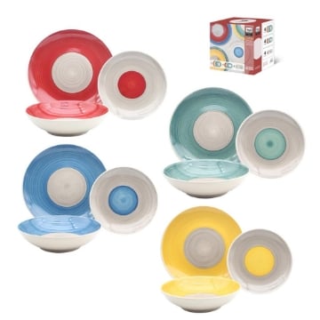 MA MAISON SERVIZIO DI 12 PIATTI DA TAVOLA MODELLO KARMA COLORATI 4 PIANI 4 FONDI 4 DA FRUTTA OKX